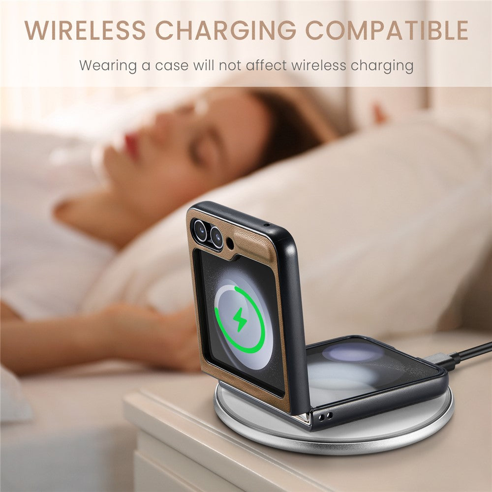 CASEME 023 Series For Samsung Galaxy Z Flip7 FE 5G / Z Flip6 5G Case Litchi Texture Leather+PC Phone Cover - Brown