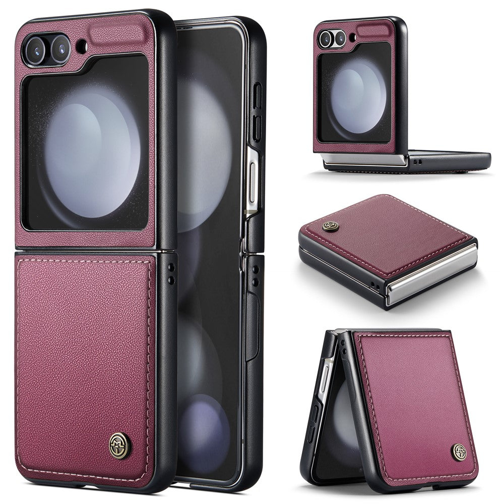 CASEME 023 Series For Samsung Galaxy Z Flip7 FE 5G / Z Flip6 5G Case Litchi Texture Leather+PC Phone Cover - Wine Red