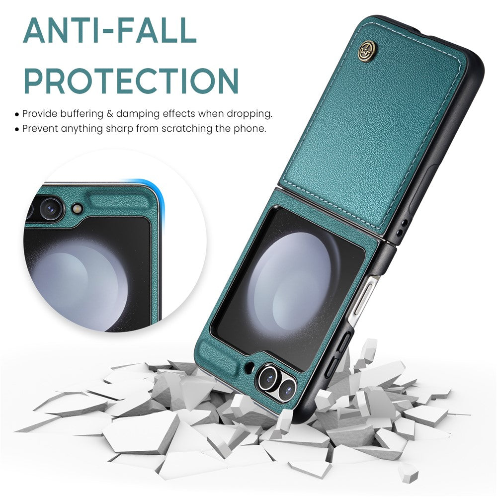 CASEME 023 Series For Samsung Galaxy Z Flip7 FE 5G / Z Flip6 5G Case Litchi Texture Leather+PC Phone Cover - Green
