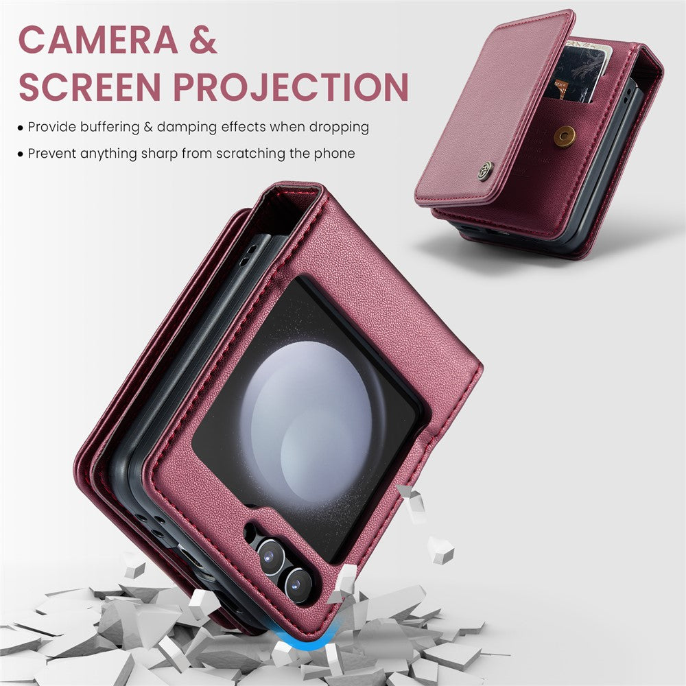 For Samsung Galaxy Z Flip7 FE 5G / Z Flip6 5G Phone Case CASEME C22 Leather Back Cover with RFID Blocking Card Slots - Wine Red