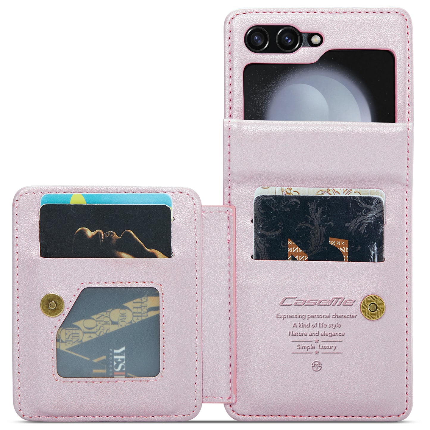 CASEME C22 Series for Samsung Galaxy Z Flip6 5G Case RFID Blocking Card Slot Leather Cover - Pink