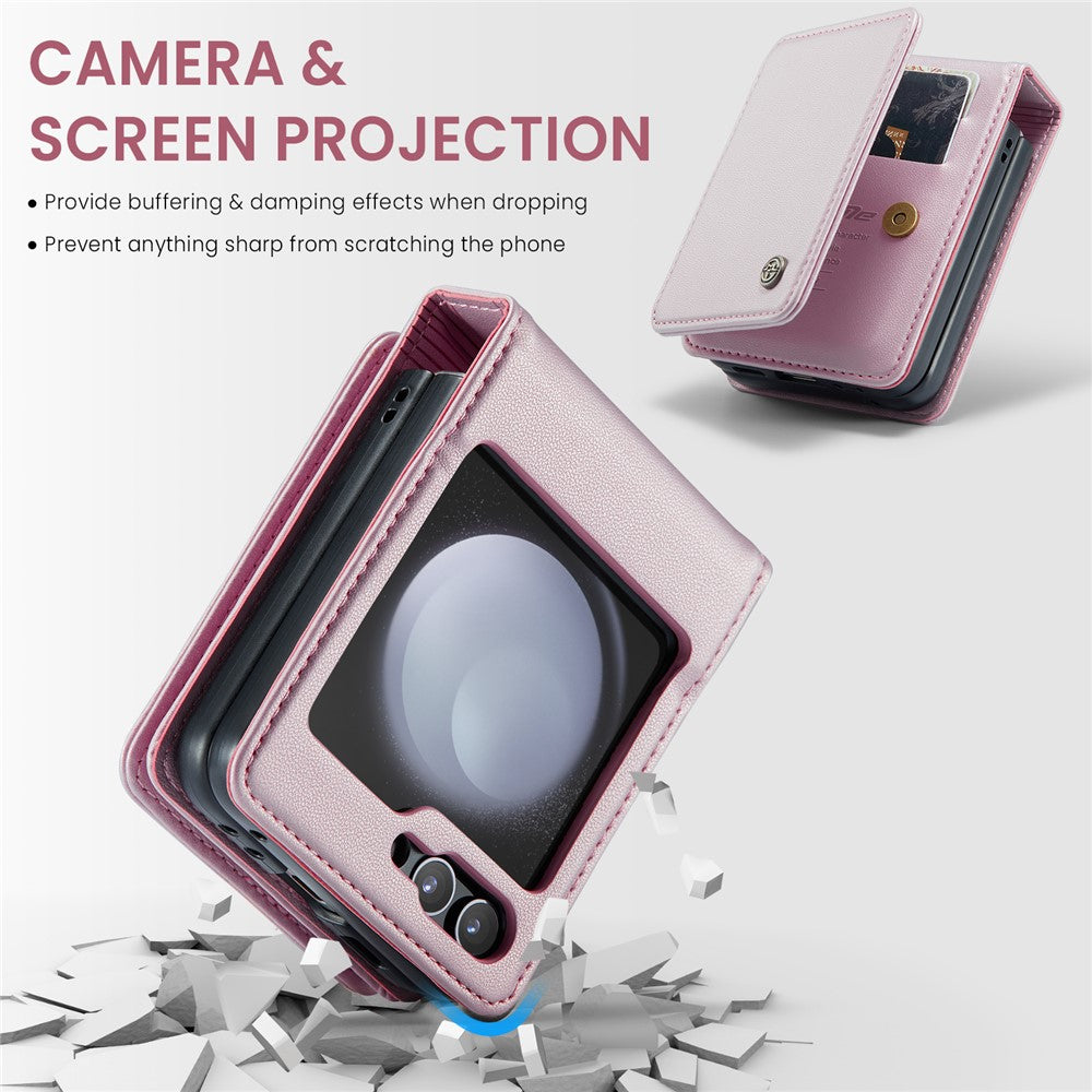 For Samsung Galaxy Z Flip7 FE 5G / Z Flip6 5G Phone Case CASEME C22 Leather Back Cover with RFID Blocking Card Slots - Pink