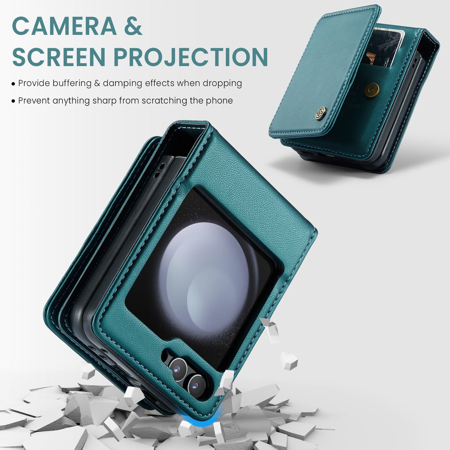 CASEME C22 Series for Samsung Galaxy Z Flip6 5G Case RFID Blocking Card Slot Leather Cover - Green