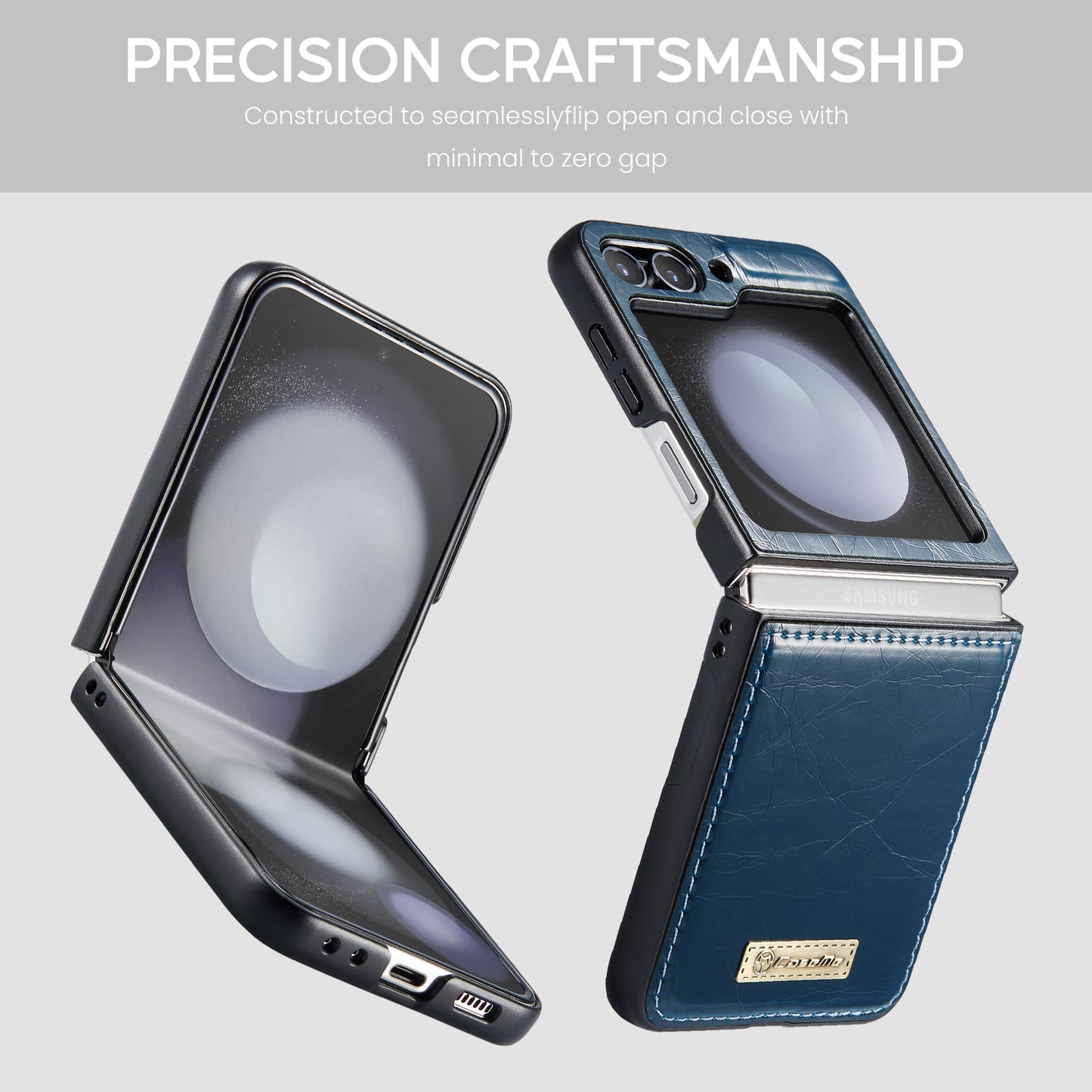CASEME 003 Series For Samsung Galaxy Z Flip6 5G Case Leather Coated Hard PC Phone Cover - Blue