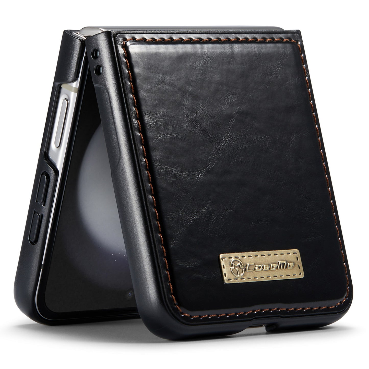 CASEME 003 Series For Samsung Galaxy Z Flip6 5G Case Leather Coated Hard PC Phone Cover - Black