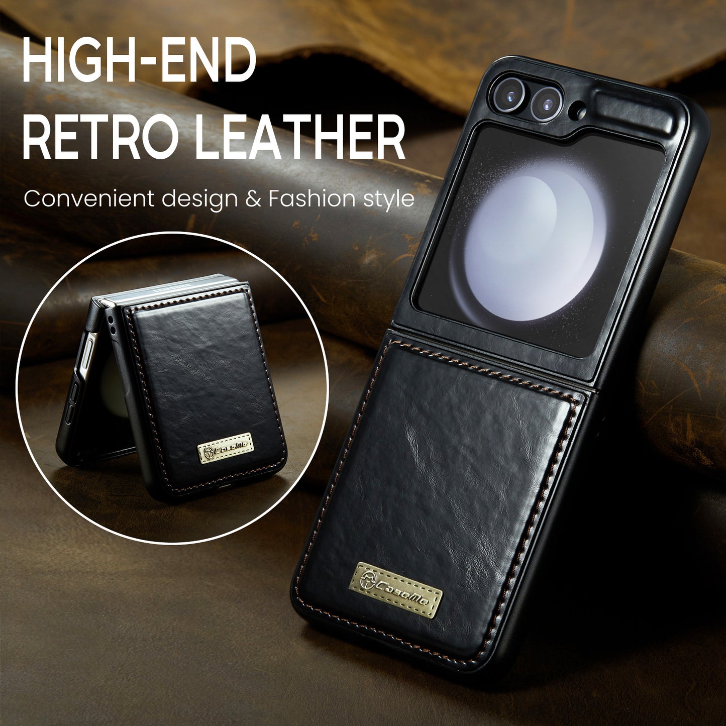 CASEME 003 Series For Samsung Galaxy Z Flip6 5G Case Leather Coated Hard PC Phone Cover - Black