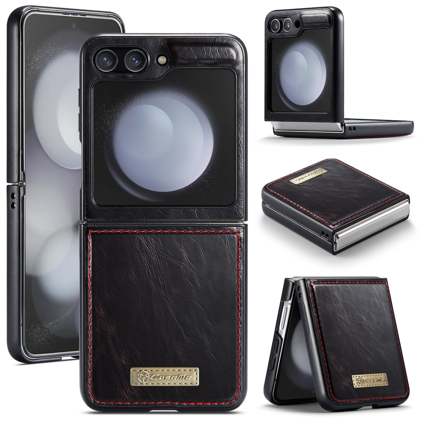 CASEME 003 Series For Samsung Galaxy Z Flip6 5G Case Leather Coated Hard PC Phone Cover - Black / Red