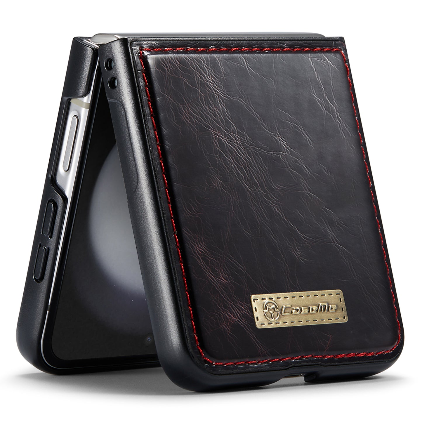 CASEME 003 Series For Samsung Galaxy Z Flip6 5G Case Leather Coated Hard PC Phone Cover - Black / Red