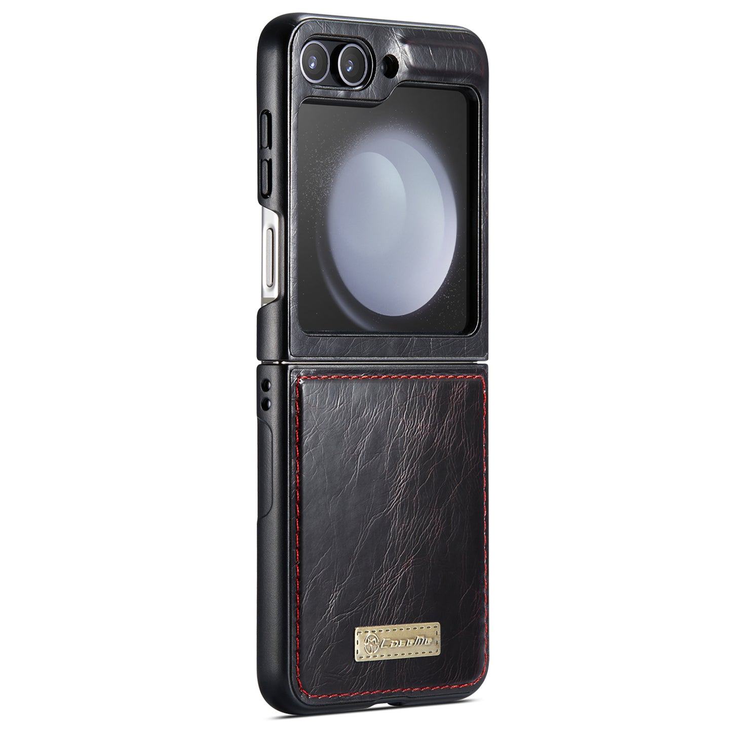 CASEME 003 Series For Samsung Galaxy Z Flip6 5G Case Leather Coated Hard PC Phone Cover - Black / Red