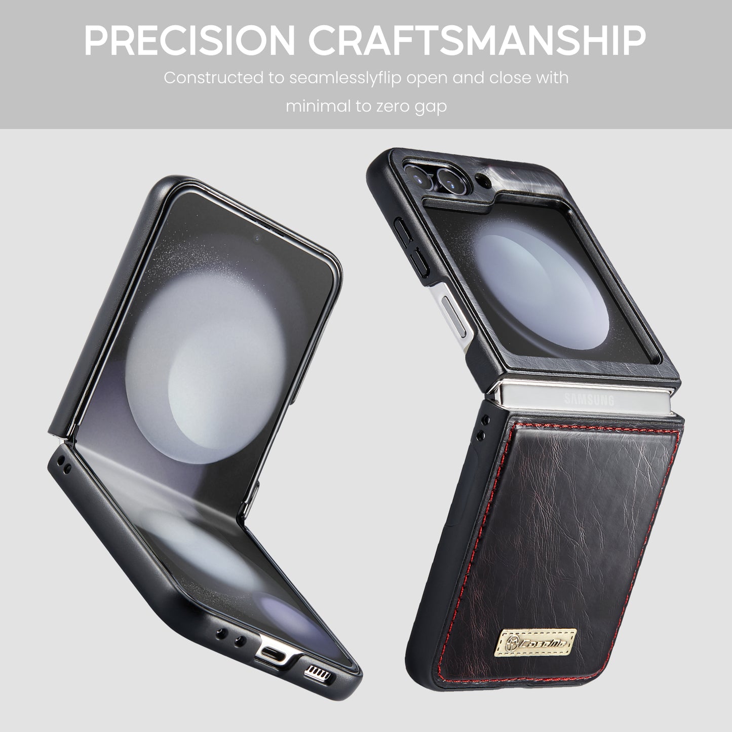 CASEME 003 Series For Samsung Galaxy Z Flip6 5G Case Leather Coated Hard PC Phone Cover - Black / Red