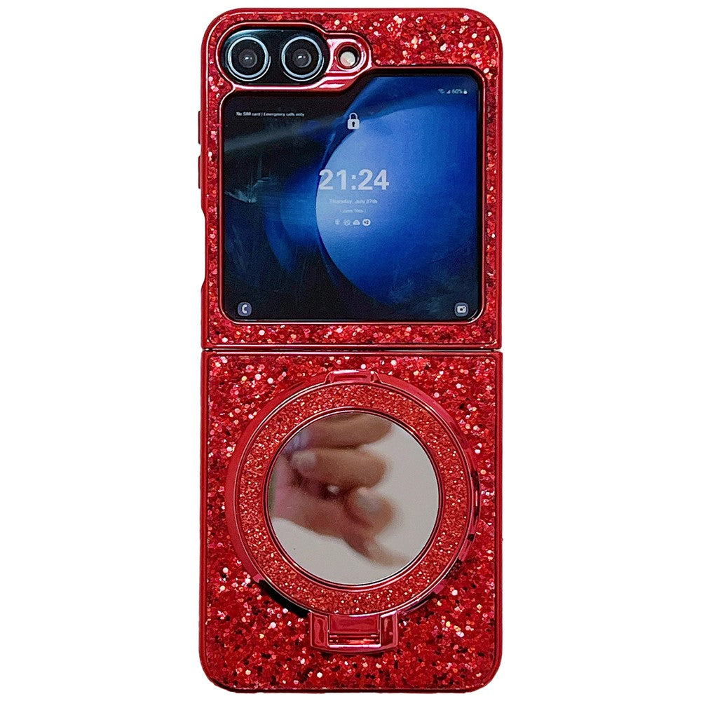 For Samsung Galaxy Z Flip7 FE 5G / Z Flip6 5G Case TPU+PC Kickstand Phone Cover with Mirror - Red