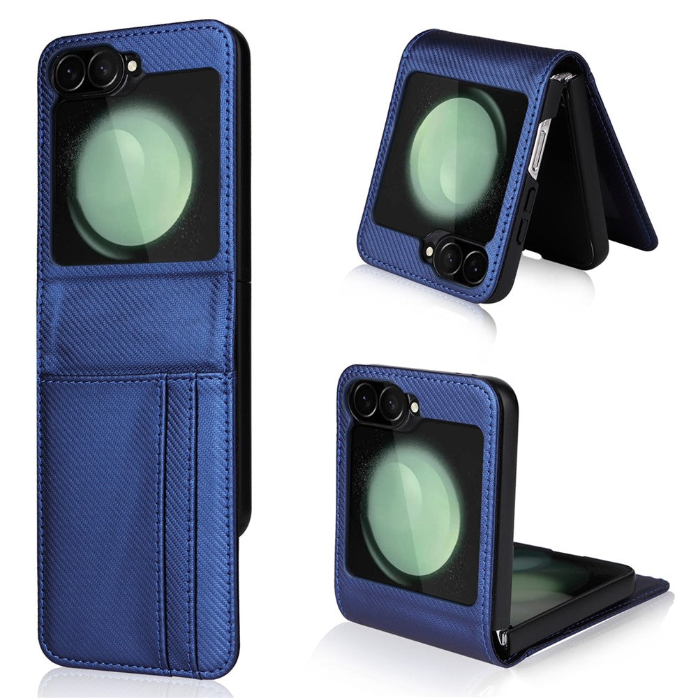 For Samsung Galaxy Z Flip7 FE 5G / Z Flip6 5G PU Leather+PC Phone Case Card Holder Mobile Phone Cover - Blue