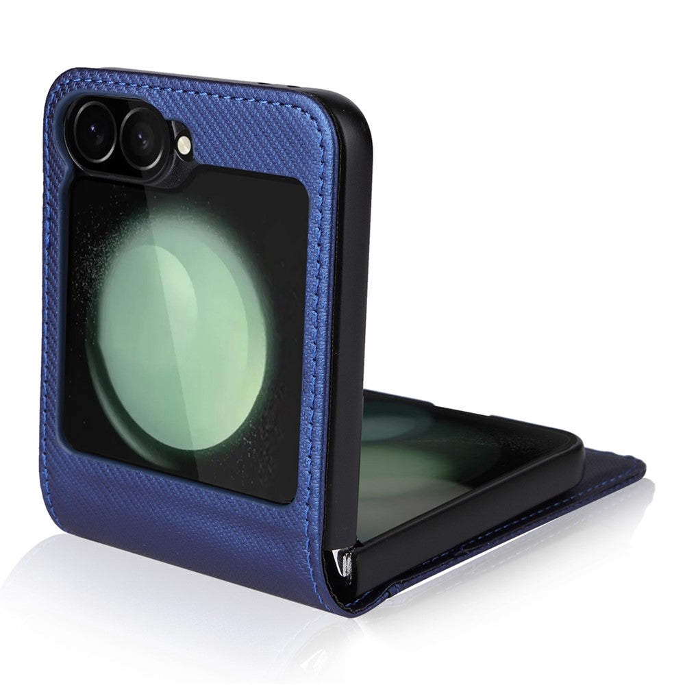 For Samsung Galaxy Z Flip7 FE 5G / Z Flip6 5G PU Leather+PC Phone Case Card Holder Mobile Phone Cover - Blue