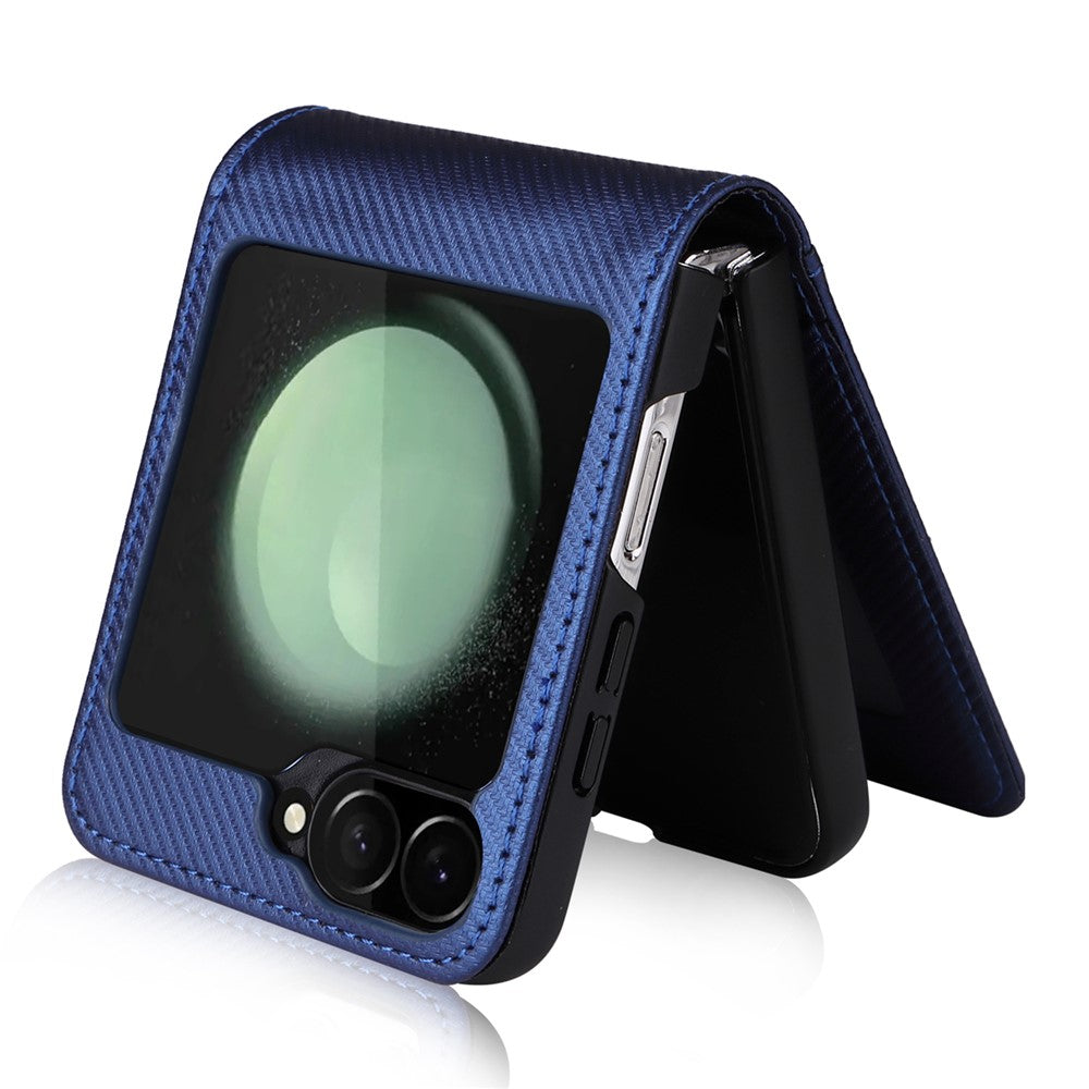 For Samsung Galaxy Z Flip7 FE 5G / Z Flip6 5G PU Leather+PC Phone Case Card Holder Mobile Phone Cover - Blue