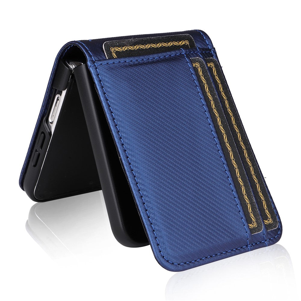 For Samsung Galaxy Z Flip7 FE 5G / Z Flip6 5G PU Leather+PC Phone Case Card Holder Mobile Phone Cover - Blue
