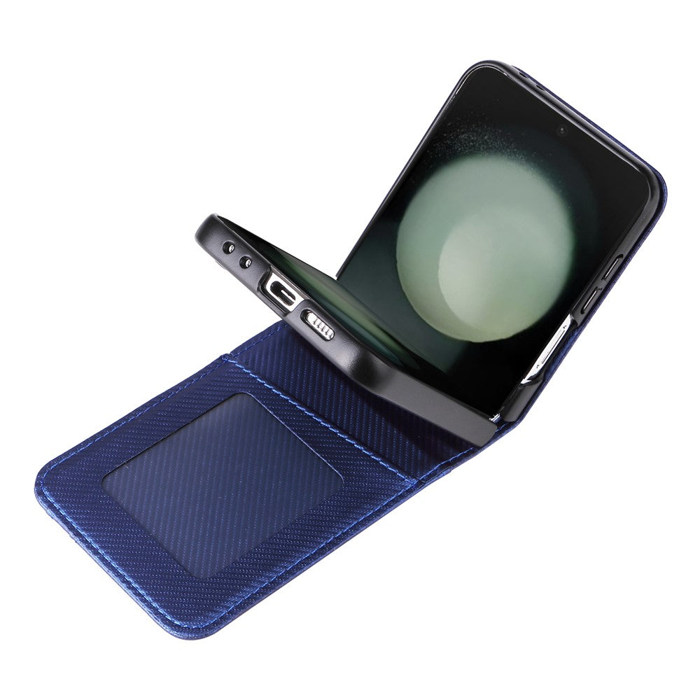 For Samsung Galaxy Z Flip7 FE 5G / Z Flip6 5G PU Leather+PC Phone Case Card Holder Mobile Phone Cover - Blue