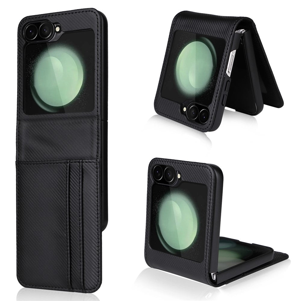 For Samsung Galaxy Z Flip7 FE 5G / Z Flip6 5G PU Leather+PC Phone Case Card Holder Mobile Phone Cover - Black