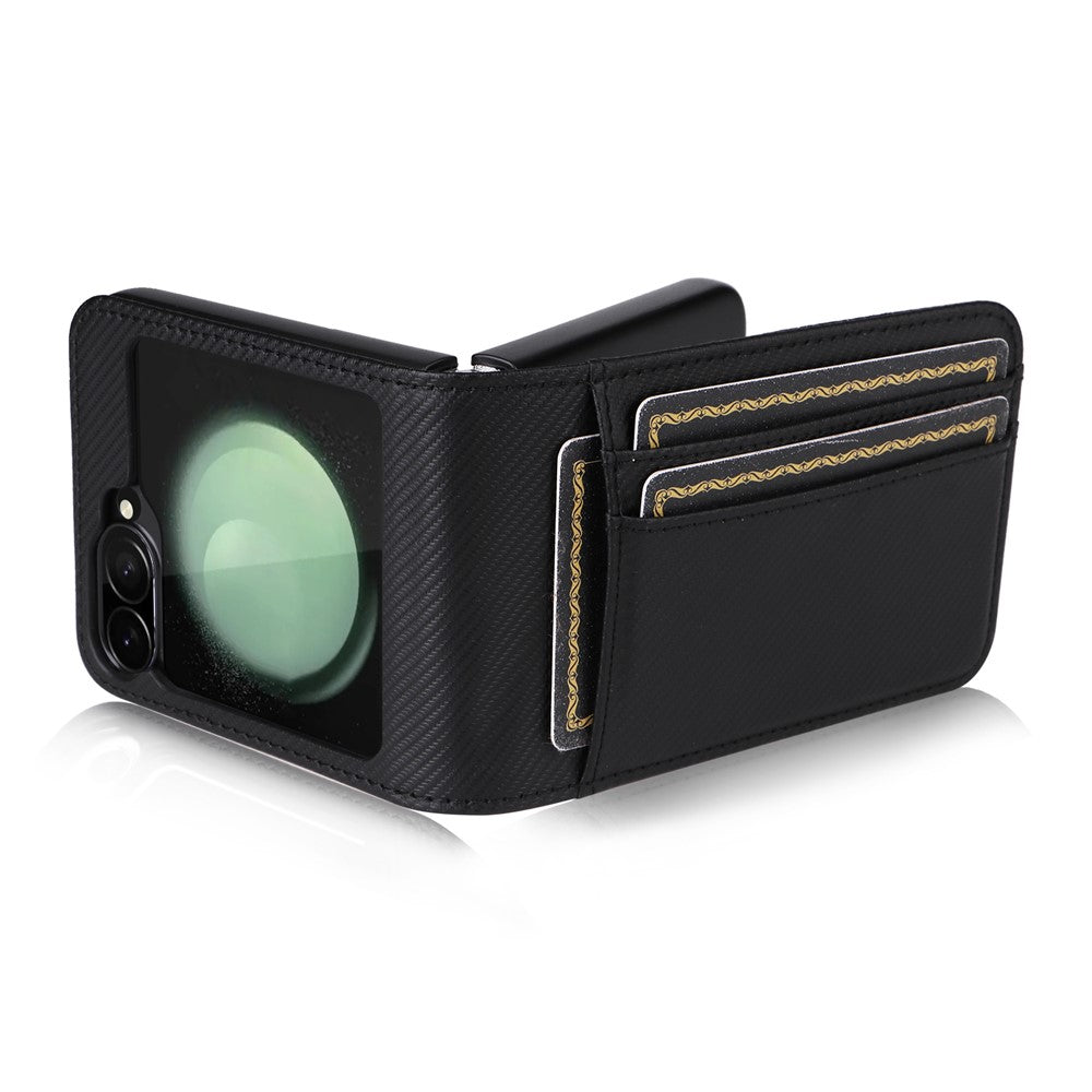 For Samsung Galaxy Z Flip7 FE 5G / Z Flip6 5G PU Leather+PC Phone Case Card Holder Mobile Phone Cover - Black