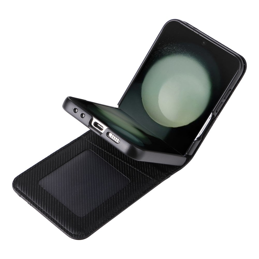 For Samsung Galaxy Z Flip7 FE 5G / Z Flip6 5G PU Leather+PC Phone Case Card Holder Mobile Phone Cover - Black
