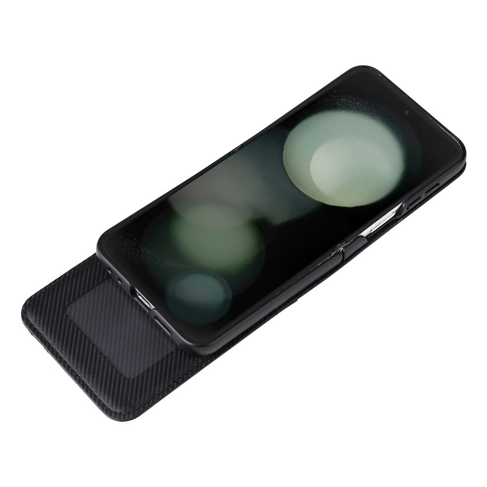 For Samsung Galaxy Z Flip7 FE 5G / Z Flip6 5G PU Leather+PC Phone Case Card Holder Mobile Phone Cover - Black