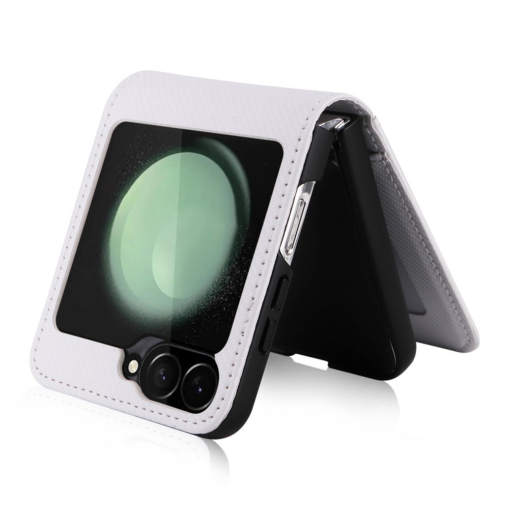 For Samsung Galaxy Z Flip7 FE 5G / Z Flip6 5G PU Leather+PC Phone Case Card Holder Mobile Phone Cover - White