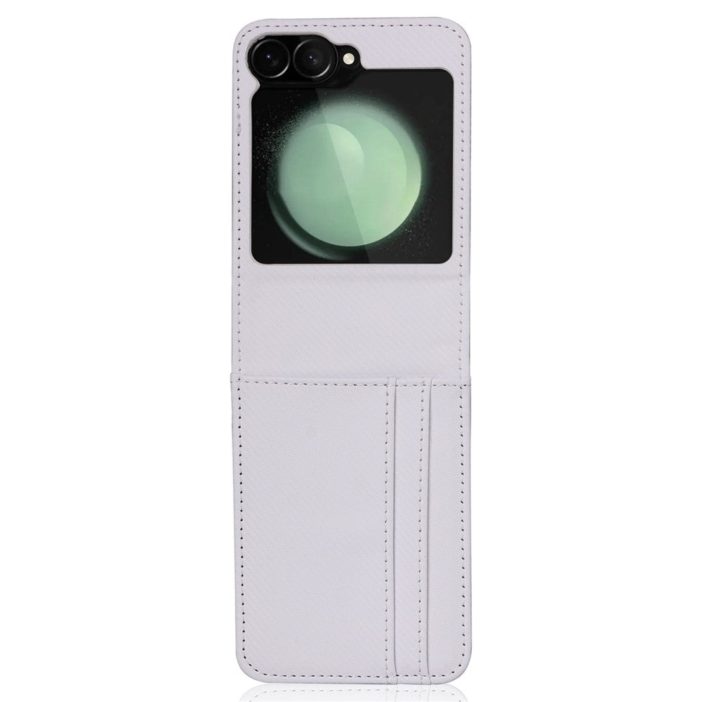 For Samsung Galaxy Z Flip7 FE 5G / Z Flip6 5G PU Leather+PC Phone Case Card Holder Mobile Phone Cover - White