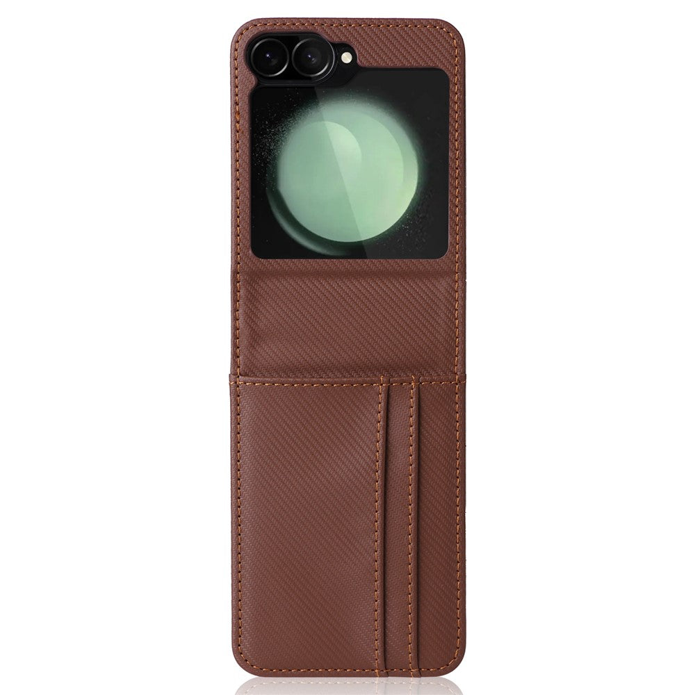 For Samsung Galaxy Z Flip7 FE 5G / Z Flip6 5G PU Leather+PC Phone Case Card Holder Mobile Phone Cover - Brown