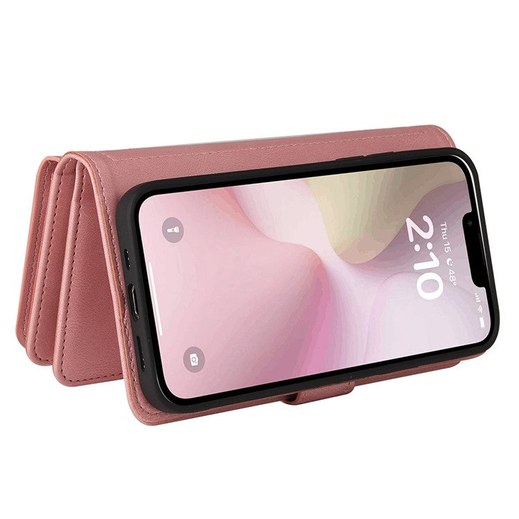 For iPhone 16e Case Zipper Wallet Leather Stand Cell Phone Cover - Pink