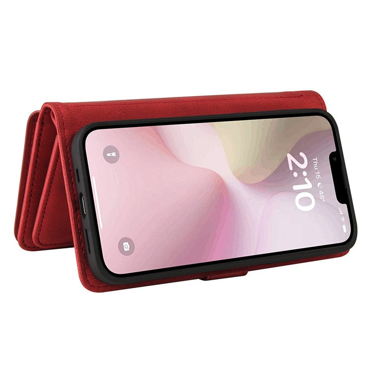 For iPhone 16e Case Zipper Wallet Leather Stand Cell Phone Cover - Red