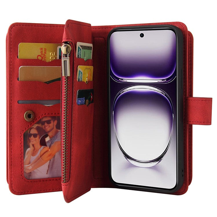 KT Multi-Functional Series-2 For Oppo Reno12 5G (Global) Case Card Holder Wallet Leather Phone Cover - Red