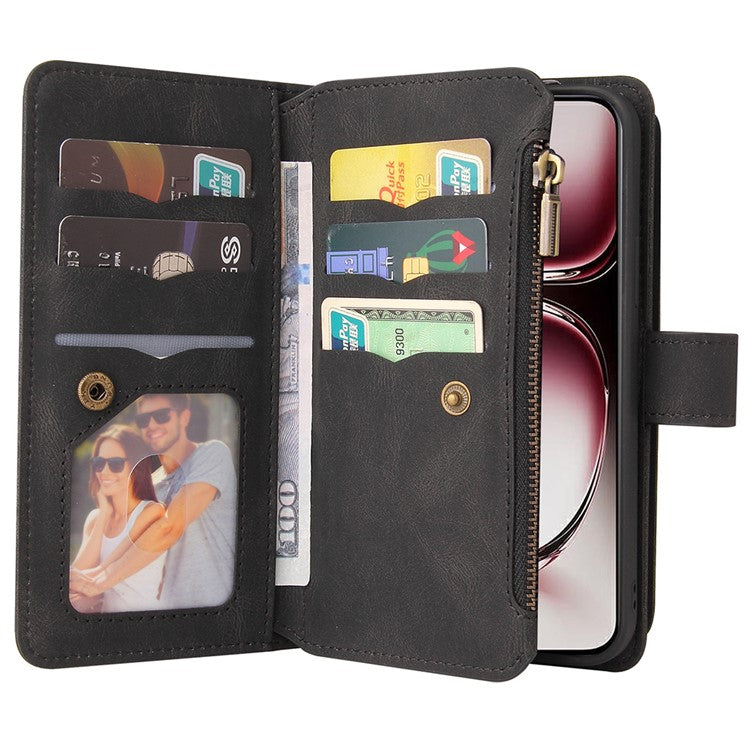 KT Multi-Functional Series-2 For Oppo Reno12 Pro 5G (Global) / (China) Phone Case Zipper Wallet Leather Protective Cover - Black