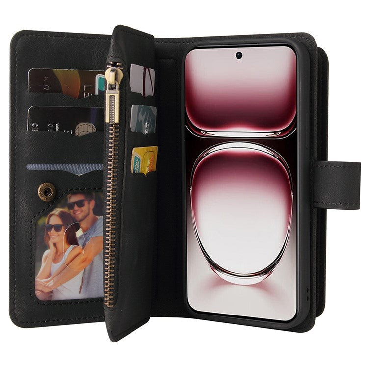 KT Multi-Functional Series-2 For Oppo Reno12 Pro 5G (Global) / (China) Phone Case Zipper Wallet Leather Protective Cover - Black
