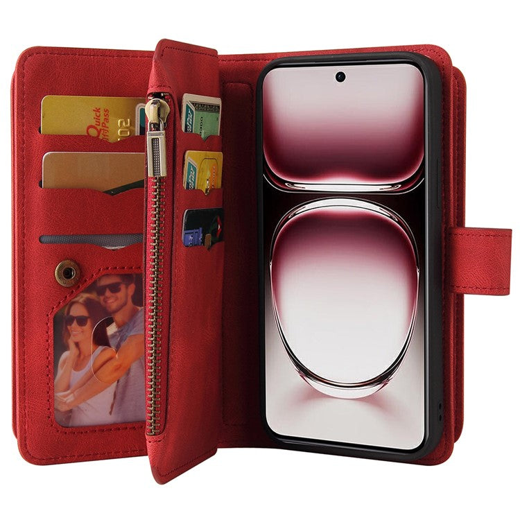 KT Multi-Functional Series-2 For Oppo Reno12 Pro 5G (Global) / (China) Phone Case Zipper Wallet Leather Protective Cover - Red