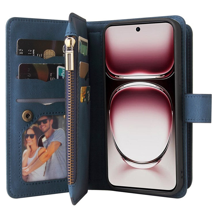 KT Multi-Functional Series-2 For Oppo Reno12 Pro 5G (Global) / (China) Phone Case Zipper Wallet Leather Protective Cover - Blue