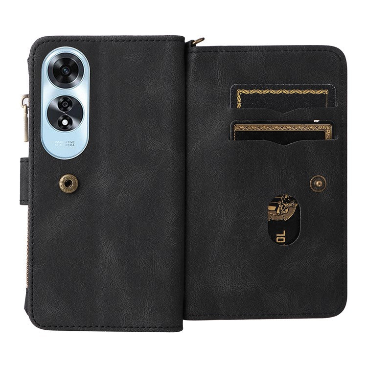 KT Multi-Functional Series-2 For Oppo A60 4G Phone Case Zipper Wallet Leather Support Stand Cover - Black