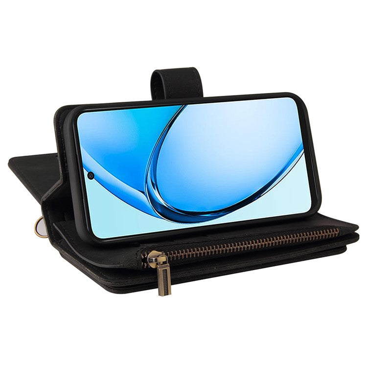 KT Multi-Functional Series-2 For Oppo A60 4G Phone Case Zipper Wallet Leather Support Stand Cover - Black