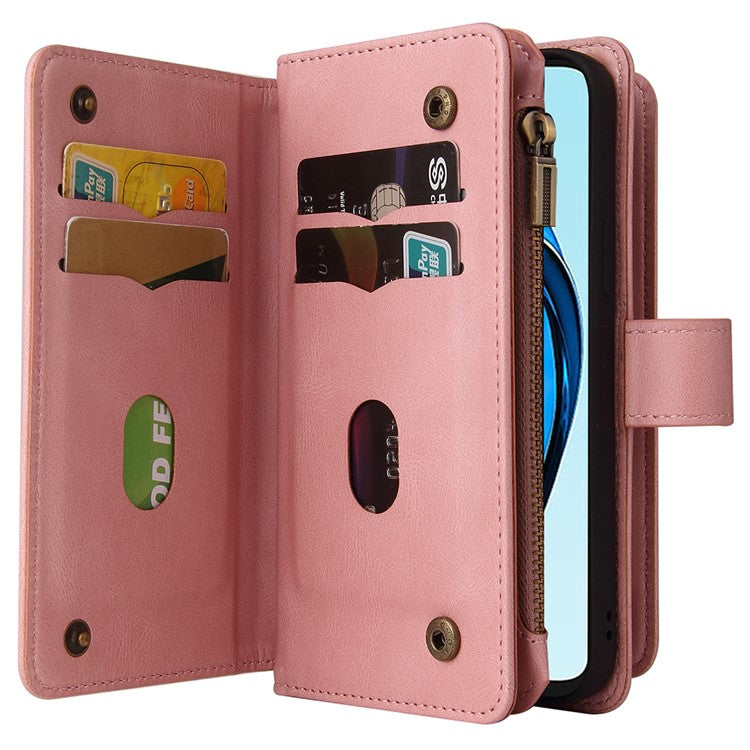 KT Multi-Functional Series-2 For Oppo A60 4G Phone Case Zipper Wallet Leather Support Stand Cover - Pink