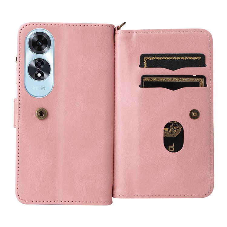 KT Multi-Functional Series-2 For Oppo A60 4G Phone Case Zipper Wallet Leather Support Stand Cover - Pink