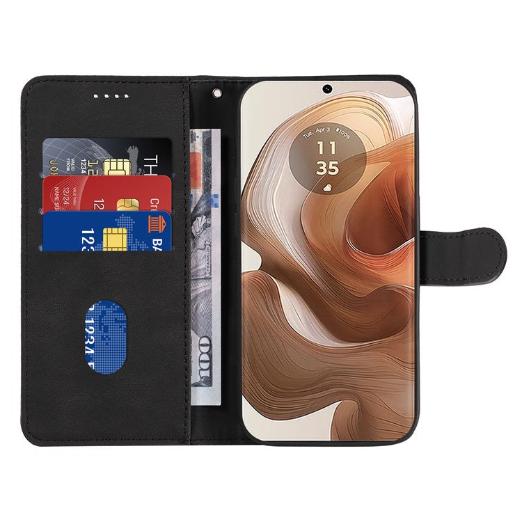 For Motorola Moto X50 Ultra 5G / Edge 50 Ultra 5G Case Curved Line Imprinted Leather Wallet Cover - Black