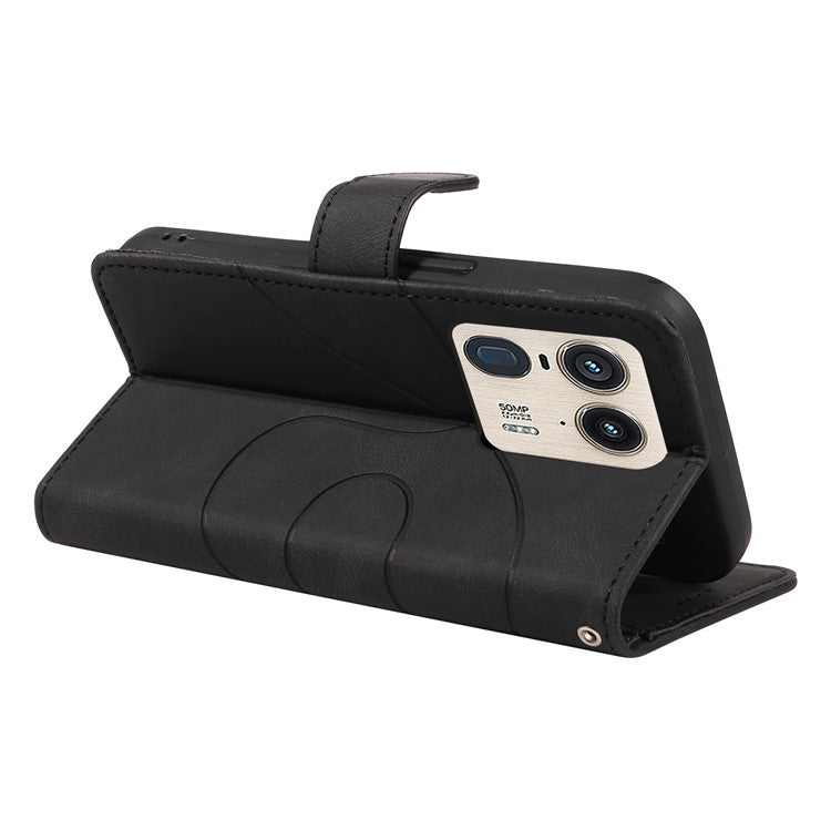 For Motorola Moto X50 Ultra 5G / Edge 50 Ultra 5G Case Curved Line Imprinted Leather Wallet Cover - Black