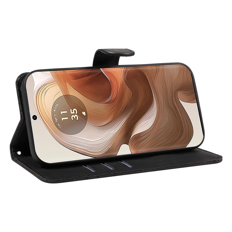 For Motorola Moto X50 Ultra 5G / Edge 50 Ultra 5G Case Curved Line Imprinted Leather Wallet Cover - Black