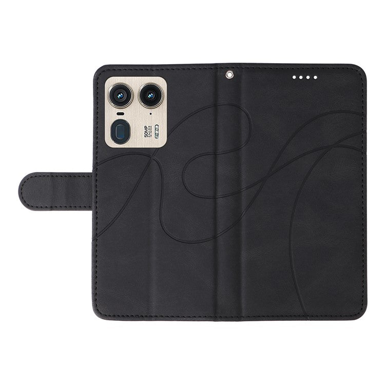 For Motorola Moto X50 Ultra 5G / Edge 50 Ultra 5G Case Curved Line Imprinted Leather Wallet Cover - Black