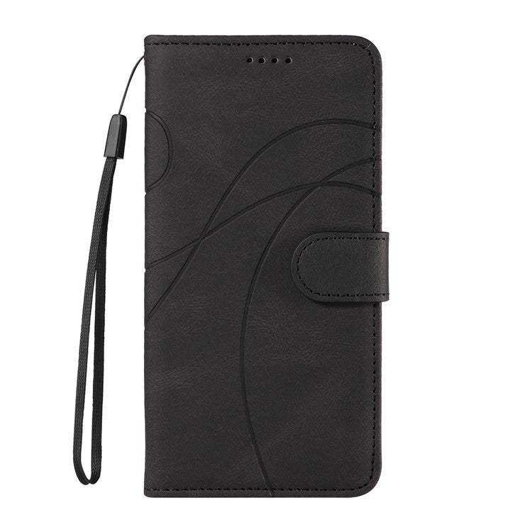 For Motorola Moto X50 Ultra 5G / Edge 50 Ultra 5G Case Curved Line Imprinted Leather Wallet Cover - Black