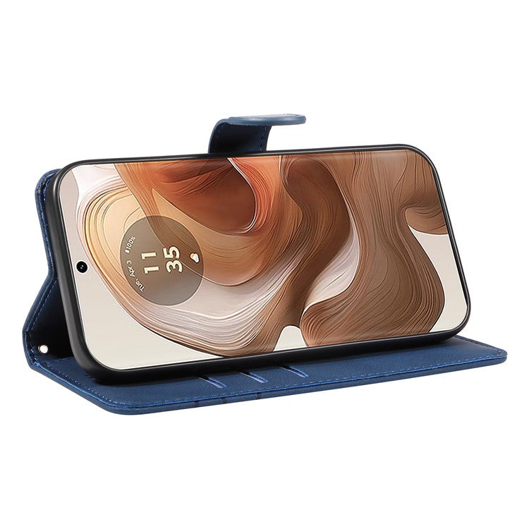 For Motorola Moto X50 Ultra 5G / Edge 50 Ultra 5G Case Curved Line Imprinted Leather Wallet Cover - Blue