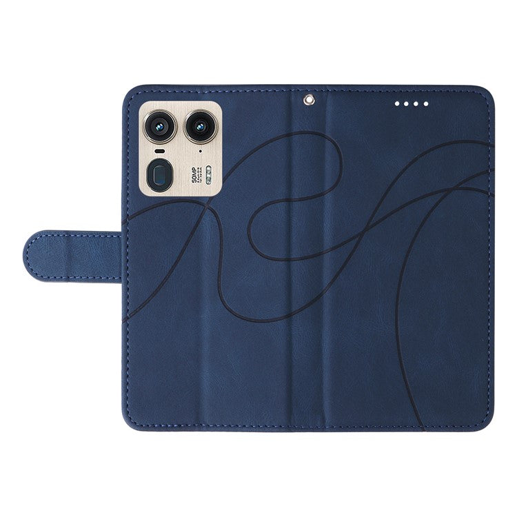 For Motorola Moto X50 Ultra 5G / Edge 50 Ultra 5G Case Curved Line Imprinted Leather Wallet Cover - Blue