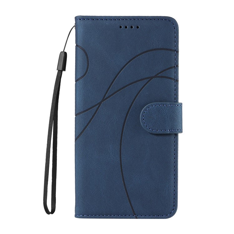 For Motorola Moto X50 Ultra 5G / Edge 50 Ultra 5G Case Curved Line Imprinted Leather Wallet Cover - Blue