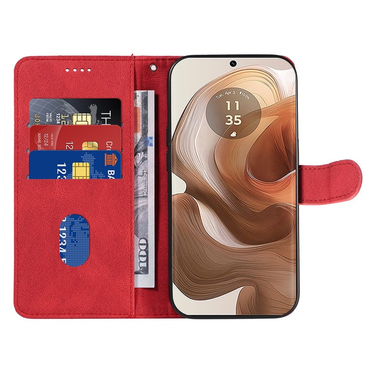 For Motorola Moto X50 Ultra 5G / Edge 50 Ultra 5G Case Curved Line Imprinted Leather Wallet Cover - Red