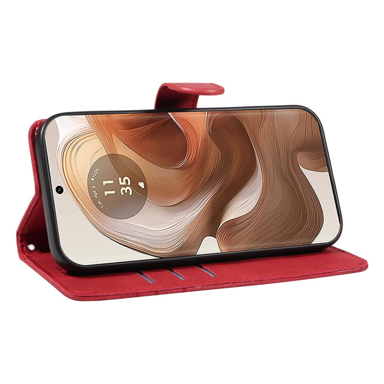 For Motorola Moto X50 Ultra 5G / Edge 50 Ultra 5G Case Curved Line Imprinted Leather Wallet Cover - Red