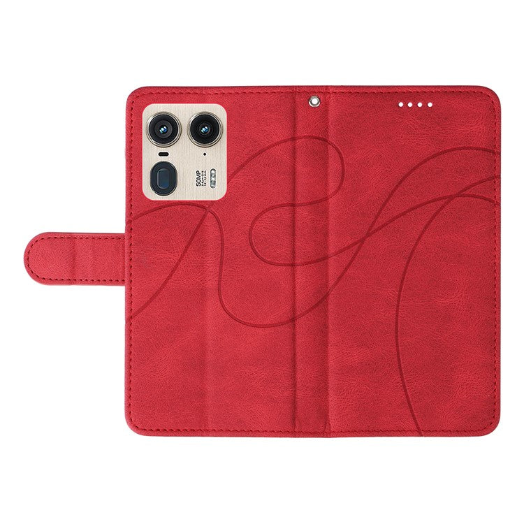 For Motorola Moto X50 Ultra 5G / Edge 50 Ultra 5G Case Curved Line Imprinted Leather Wallet Cover - Red
