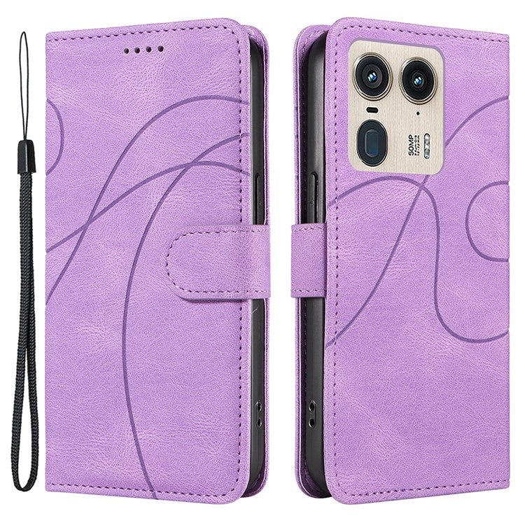 For Motorola Moto X50 Ultra 5G / Edge 50 Ultra 5G Case Curved Line Imprinted Leather Wallet Cover - Light Purple